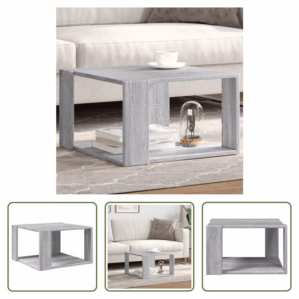 The Living Store Tavolino grigio rovere Sonoma 51,5x51,5x30 cm Materiale a base di legno
