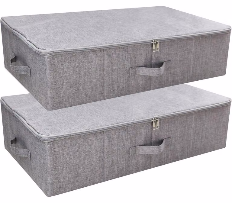 Contenitori portaoggetti da mettere sotto il letto, confezione da 2, pieghevoli, rigidi, lavabili, color grigio scuro, dimensioni 70x40x18 cm
