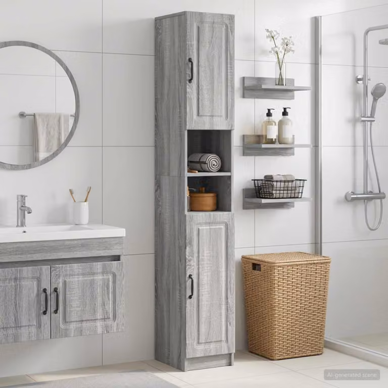 Armadio da bagno moderno vidaXL UTRECHT con ripiano aperto e ante a battente, grigio e nero