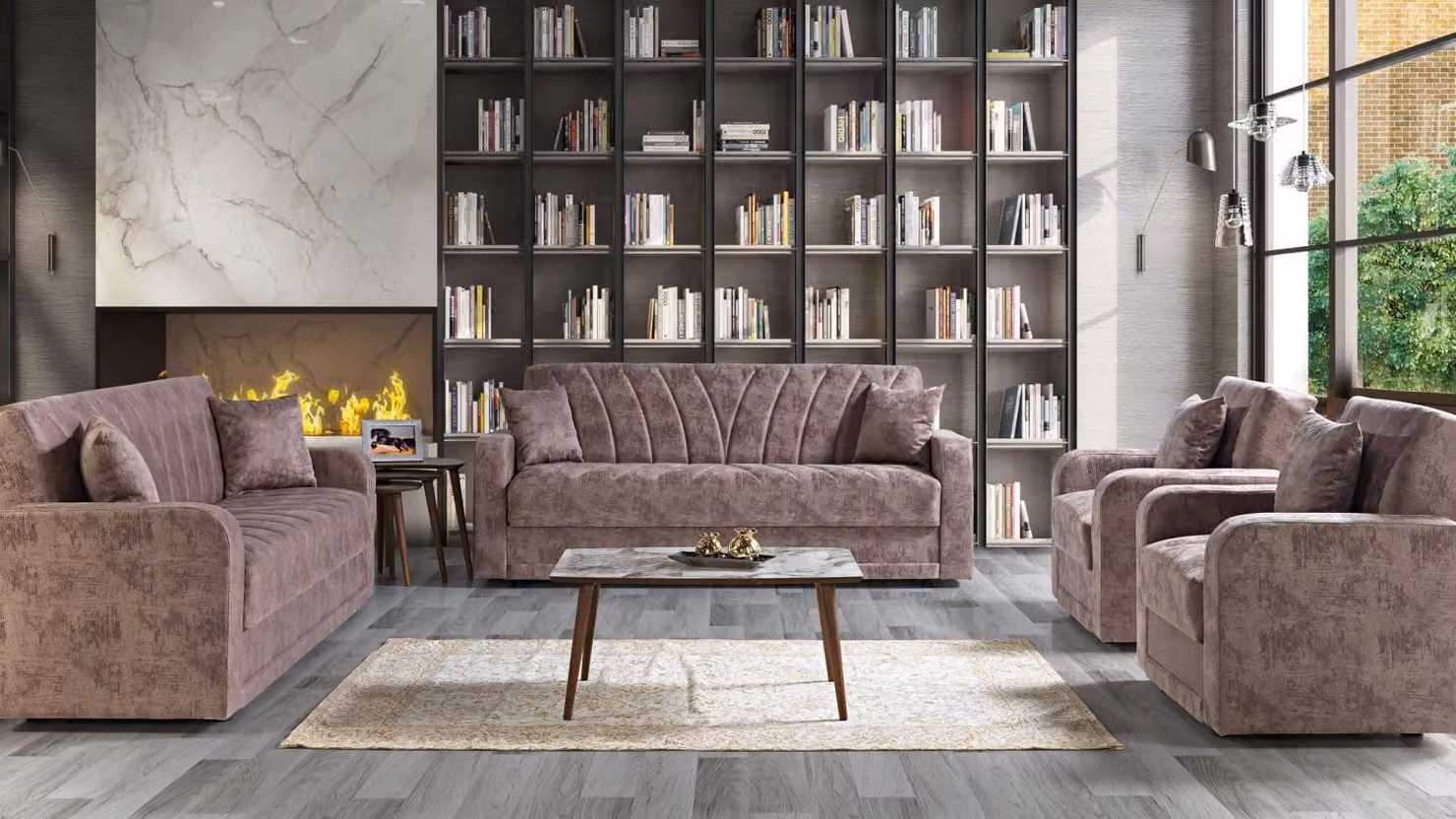 Sofagarnitur 3211 Holz Wohnzimmer Luxus Sofa Stoff Komplett Couchen Möbel