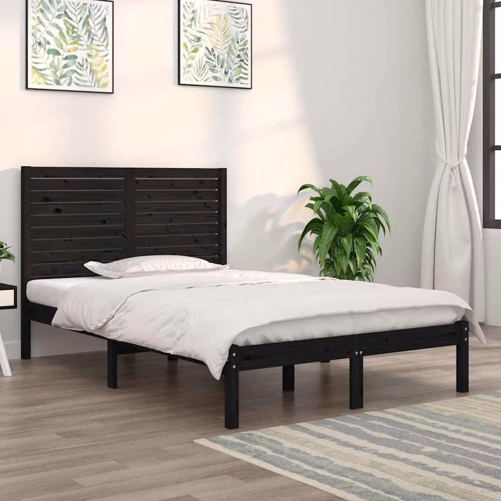 vidaXL Giroletto Nero in Legno Massello di Pino L/P: 140 x 190 cm – 1