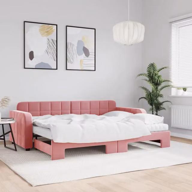 Divano Letto Estraibile vidaXL in Velluto Rosa con Funzione Notte e Cassetto Contenitore L/P/H: 223 x 71 x 91 cm, Materasso 80x200 cm – 1