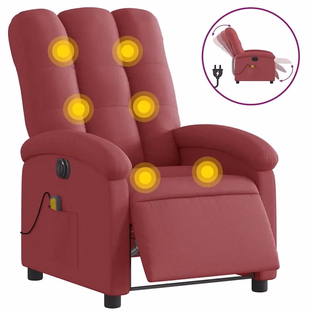 vidaXL Poltrona Massaggiante Reclinabile Elettrica in Tessuto Rosso – 2
