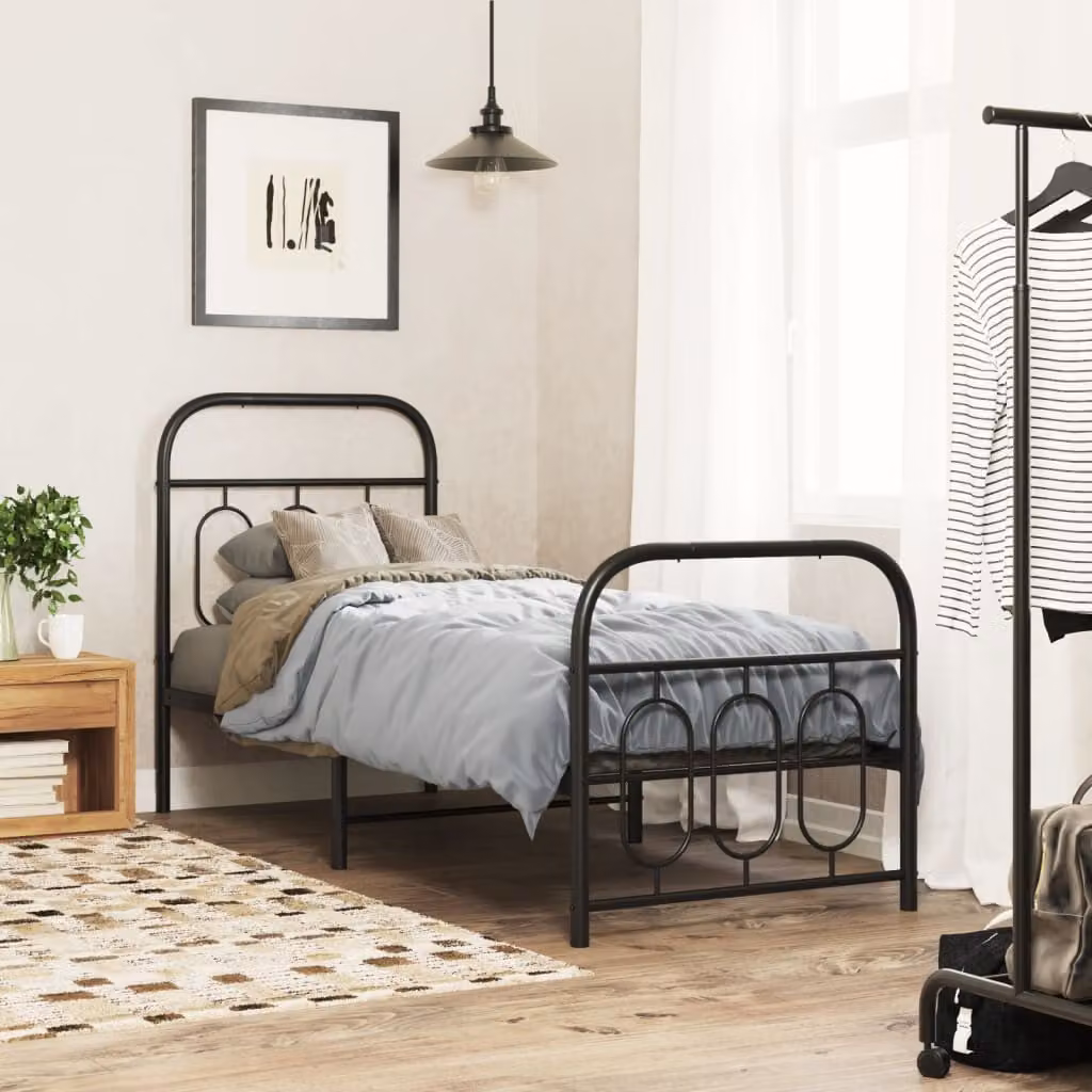 vidaXL Giroletto in metallo nero con testiera e pediera L: 190 cm, L: 80 cm, H: 100 cm