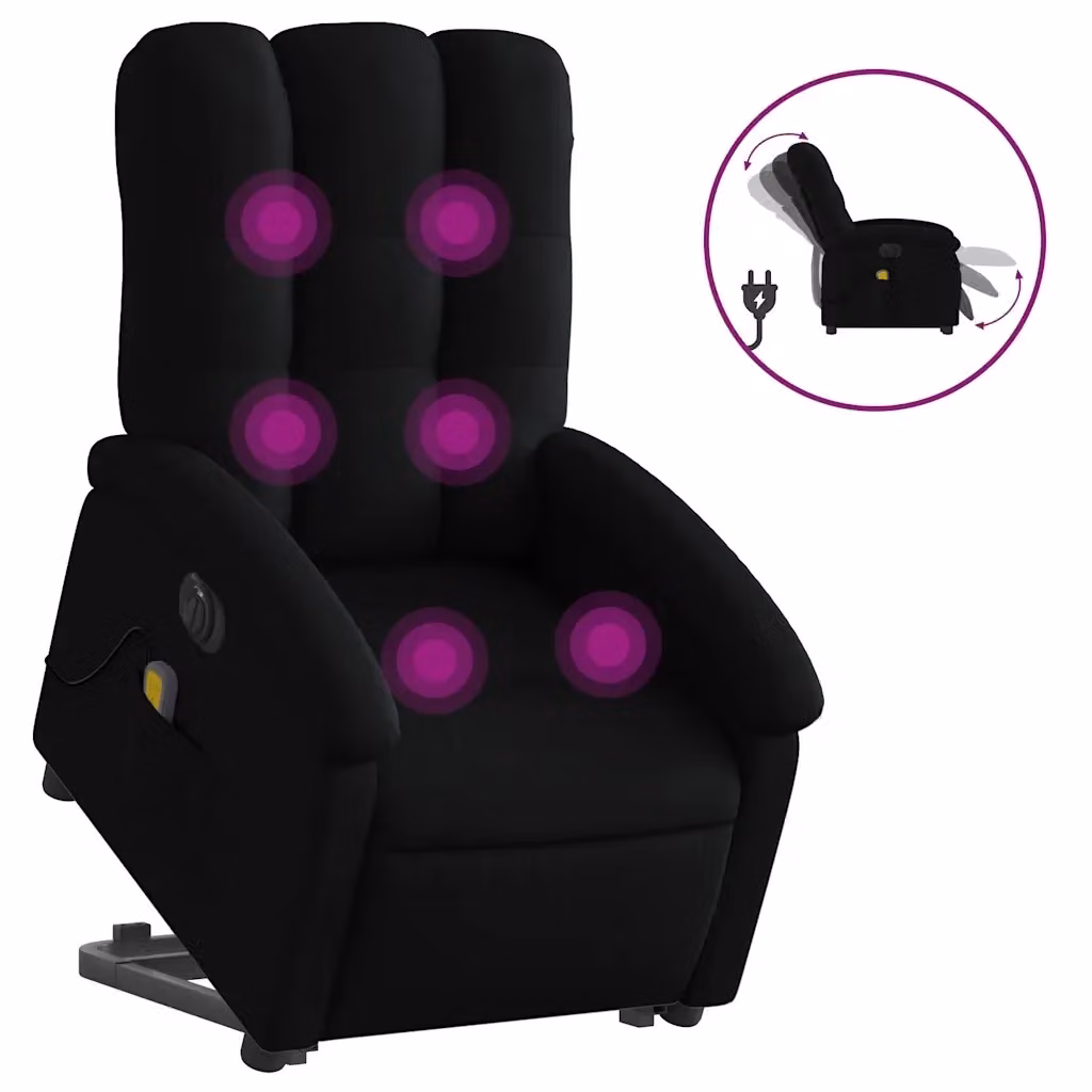 vidaXL Poltrona Alzapersona Elettrica con Massaggio Nera in Tessuto – 2