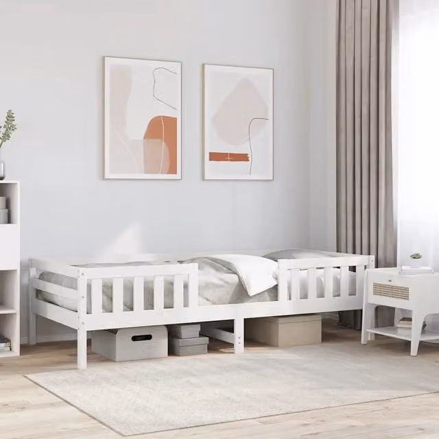Letto senza Materasso-Struttura Letto Bianco 90x190 cm in Legno Massello Pino 797918