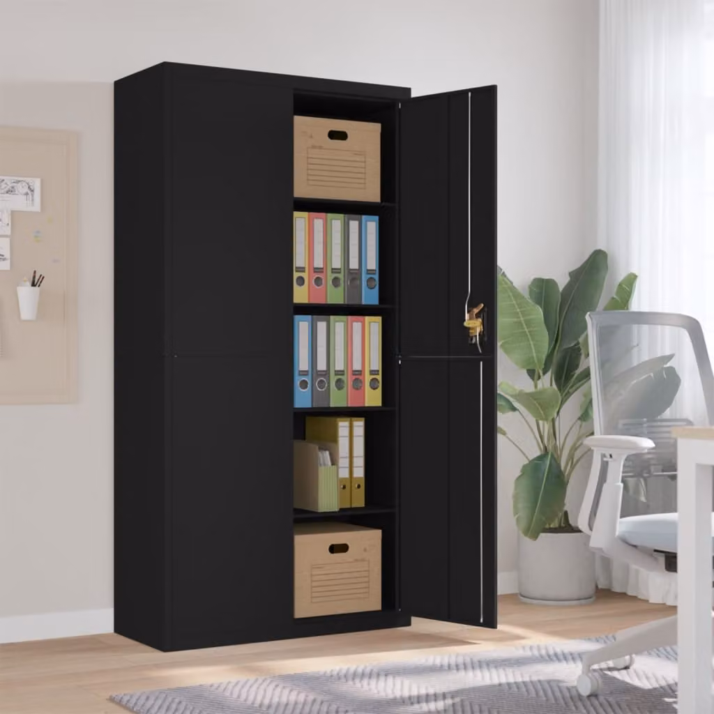 Armadio Classificatore vidaXL in Metallo Nero con Ante a Battente e Ripiani Regolabili L: 90 cm, P: 40 cm, H: 180 cm – 1