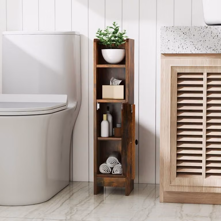 Set di 2 mobili da angolo Costway in legno marrone con ante a cerniera e ripiani interni regolabili per bagno