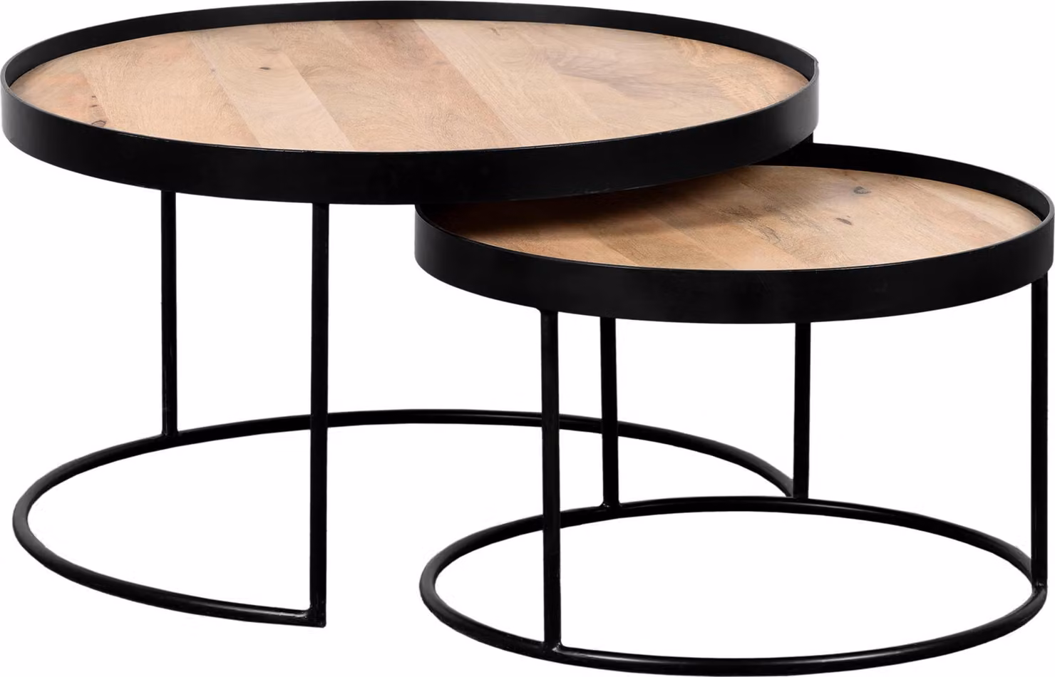QUVIO Tavolino Sara - Set di 2 - Grande e piccolo - Legno di mango ® - Metallo - Nero - Naturale