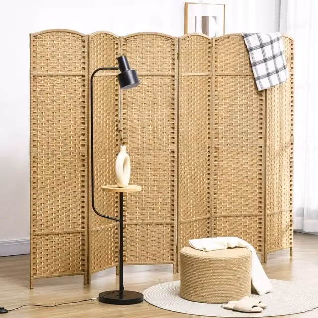 Paravento Pieghevole Minimal in Bambù Naturale, Colore Beige/Marrone, L 240 x H 170 cm