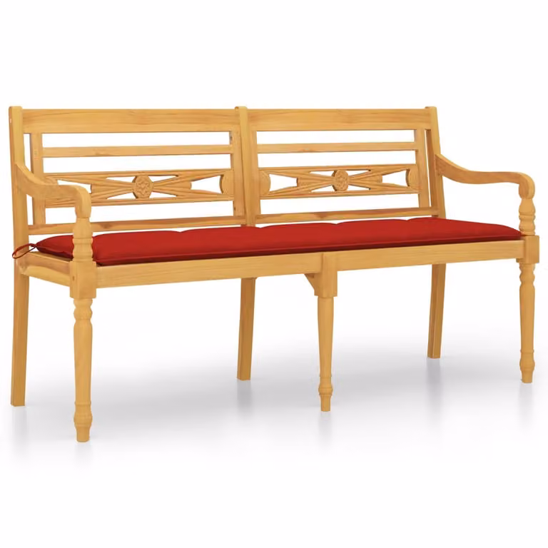 Panca Batavia con cuscino rosso 150 cm in teak massiccio