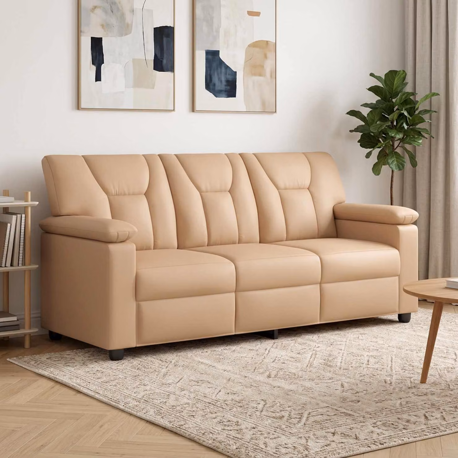 Divano moderno vidaXL in similpelle beige e marrone per soggiorno L: 191 cm, P: 85 cm, H: 93 cm