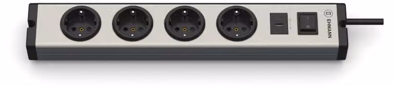 EHMANN 0601x0g052031, ciabatta multipresa, alluminio, 4 prese + 1 porta USB-C