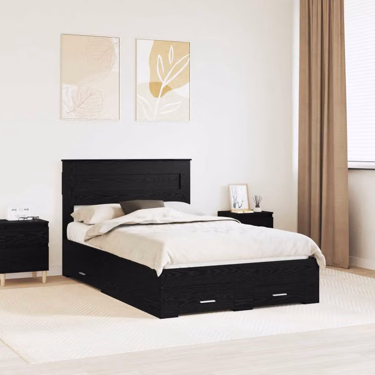 Struttura del letto con cassetto vidaXL in rovere nero e legno multistrato L: 138 cm, P: 151 cm, H: 100 cm