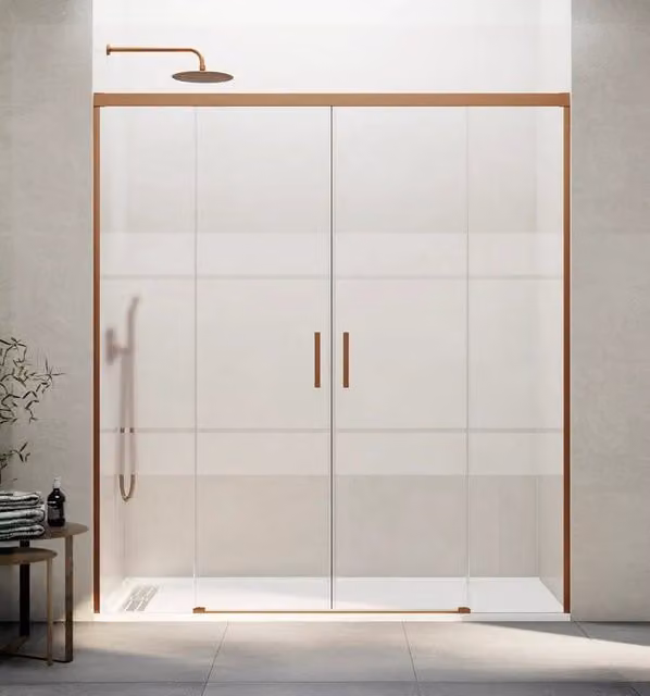 Box doccia rettangolare BASI BASIC 2 con 2 elementi fissi e 2 scorrevoli, vetro Frost Plus color bronzo, L: 140 cm