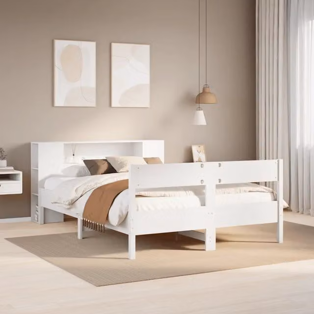 Letto Libreria senza Materasso Bianco 160x200 cm Legno di Pino 3322943
