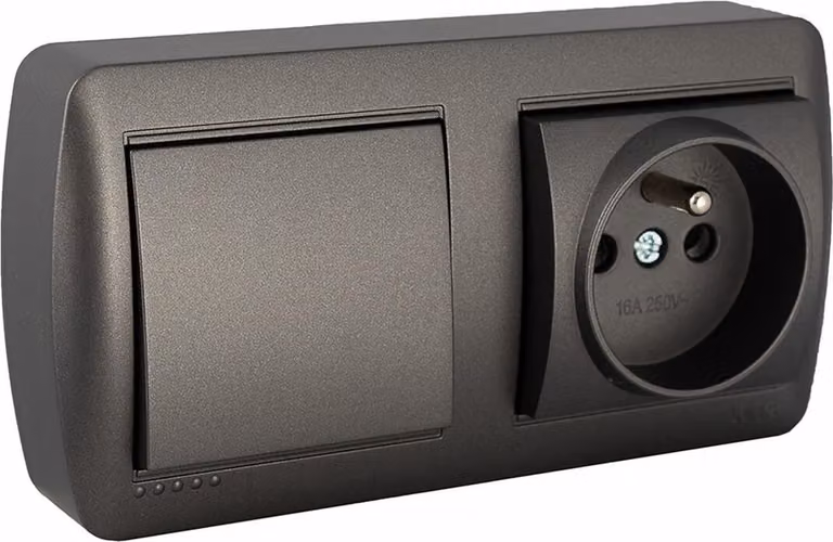 Interruttore a doppia base + Solera Mural 2p+t 250 V 16 A Grafito