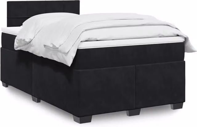 Letto Ibrido vidaXL con Giroletto a Molle e Materasso in Velluto Nero e Bianco L/P/H: 120 x 200 cm