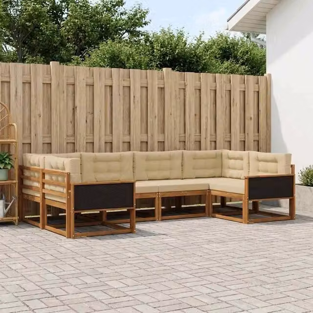 Set di divani da esterno 6 pz Naturale e Beige 3382836