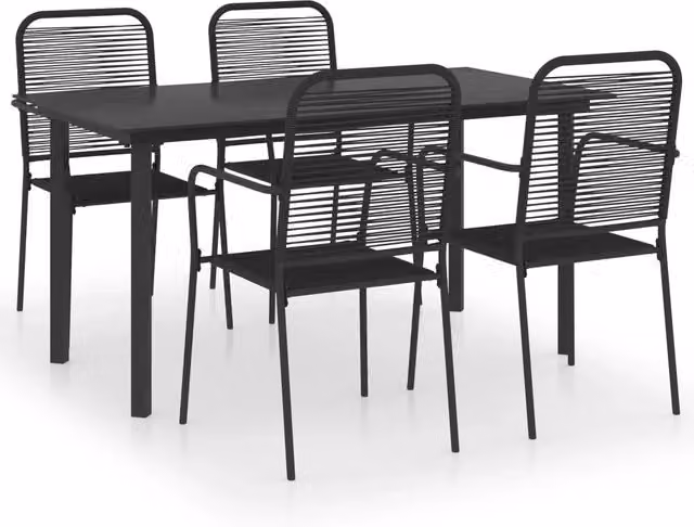 Set da pranzo da esterno 5 pz nero in vetro e acciaio 02_0014659