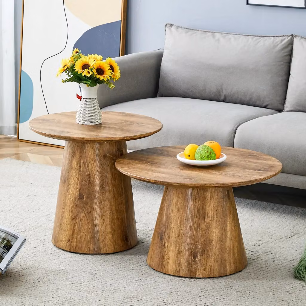 Set di 2 tavolini rotondi REDOM in MDF effetto legno marrone per soggiorno – 2