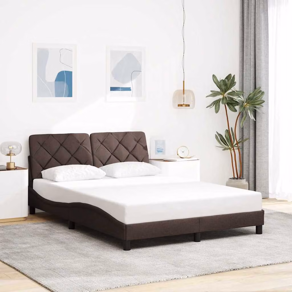 vidaXL Giroletto senza Materasso in Tessuto Marrone Scuro L/P: 140 x 200 cm
