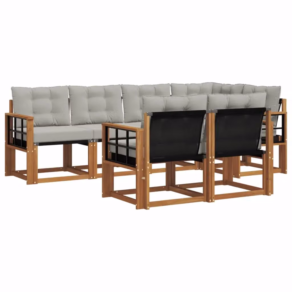 Set di divani da esterno a L vidaXL in legno di acacia con cuscini beige e grigio – 2