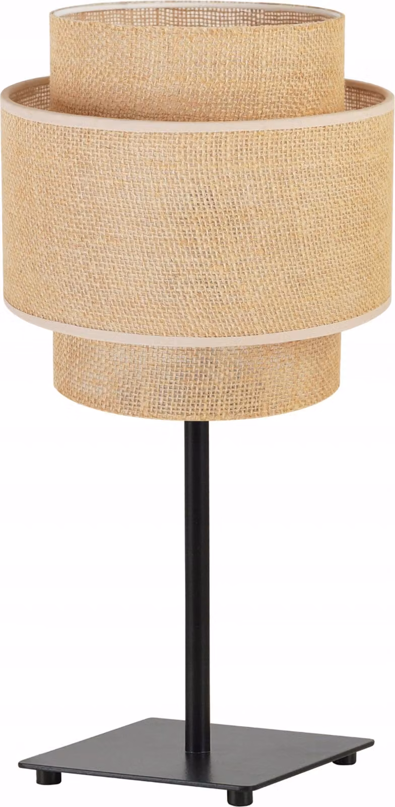 Lampada da tavolo moderna con paralume boho - Elegante lampada da comodino per camera da letto e soggiorno - Lampada da tavolo E27 - 47,5x20 cm - Base nera e juta