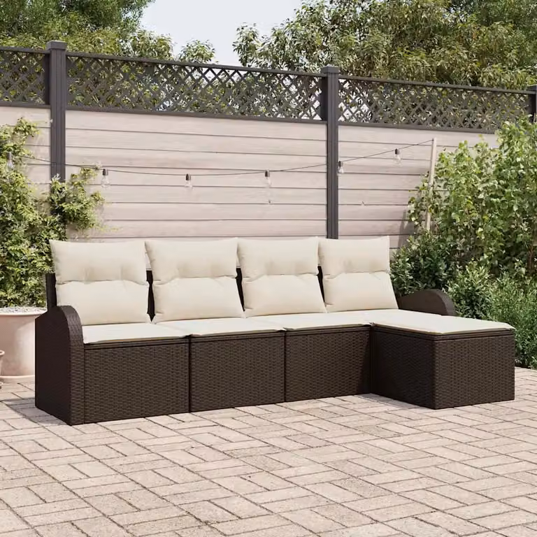 Set Divano da Giardino vidaXL 5 Pezzi a Forma di L Marrone con Cuscini e Struttura in Metallo e Polyrattan
