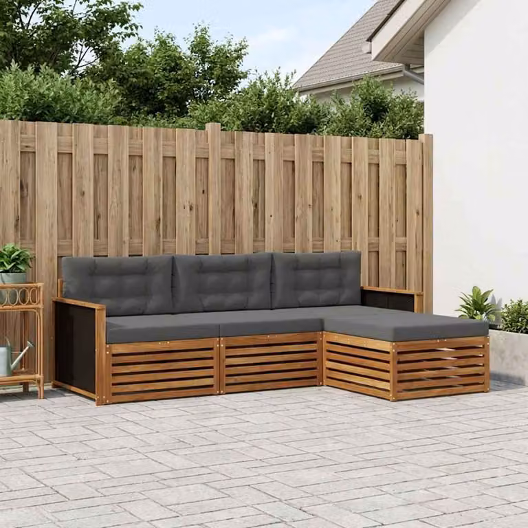 Set di divani da esterno vidaXL a forma di L composto da 4 pezzi in legno di acacia con cuscini beige e antracite