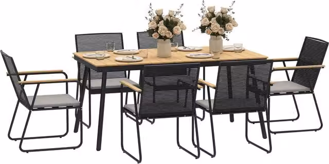 Set tavolo e sedie da pranzo per 6 persone ¨C Xylo ¨C 7 pezzi metallo legno naturale nero