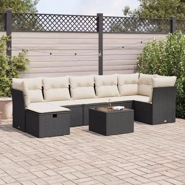 Set Divani da Giardino con Cuscini 8 pz Nero in Polyrattan 3325312