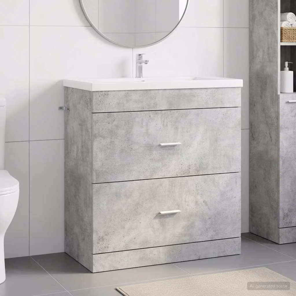 vidaXL Mobiletto da Bagno Sotto Lavabo Grigio con Cassetti e Ante, Design Minimalista in MDF Opaco, L/P/H: 81,0 x 37,5 x 20,3 cm