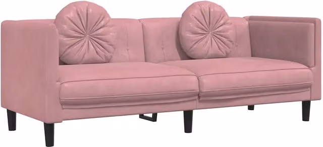 Divano moderno da soggiorno in velluto rosa con cuscini inclusi L: 193.5 cm, P: 77 cm, H: 70 cm – 1