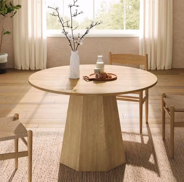 Tavolo da pranzo rotondo ?120 cm per 4-6 persone in MDF; finitura rovere