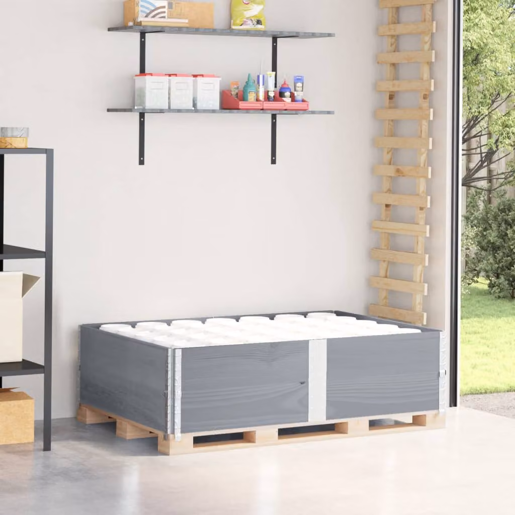 Set di 2 pareti per pallet vidaXL in legno massello di pino, colore grigio, L: 150 cm x H: 100 cm