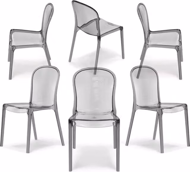 Set 6 sedie trasparenti in metacrilato EVA, impilabile, design moderno, ideale per sala da pranzo, soggiorno, cucina, sala d’attesa, bar, ristoranti colore Trasparente Fumè