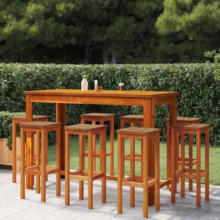 vidaXL Set da Bar per Giardino 9 pz in Legno di Acacia Marrone