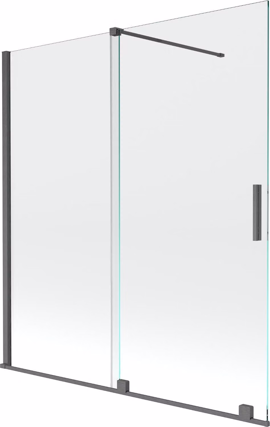 Mexen Velar paravento per vasca da bagno a 2 ante scorrevoli 150 x 150 cm, trasparente, grigio canna di fucile spazzolato