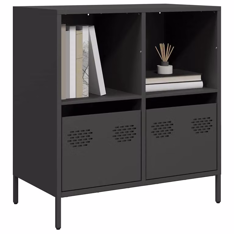 Credenza moderna vidaXL in metallo nero opaco L: 68 cm, P: 39 cm, H: 73,5 cm