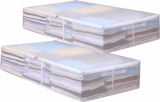 Sacchetto porta abiti - Sacchetti trasparenti - Scatole porta abiti - Organizzatore pieghevole per sotto il letto con maniglia rinforzata per abiti, coperte, scarpe, biancheria da letto (confezione da 2)
