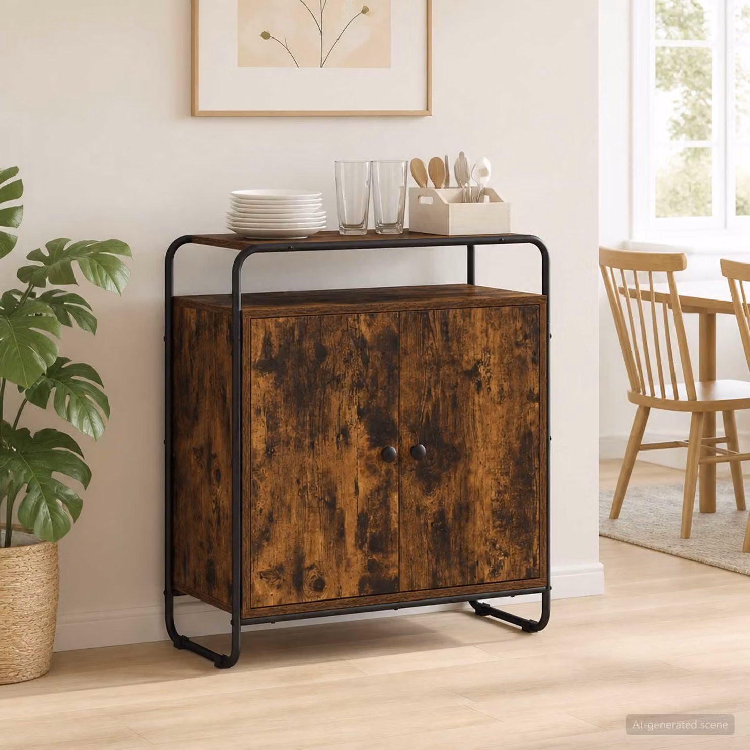 Credenza vidaXL in Rovere Fumo e Metallo, Stile Industrial, L/P/H: 68 x 35 x 75 cm