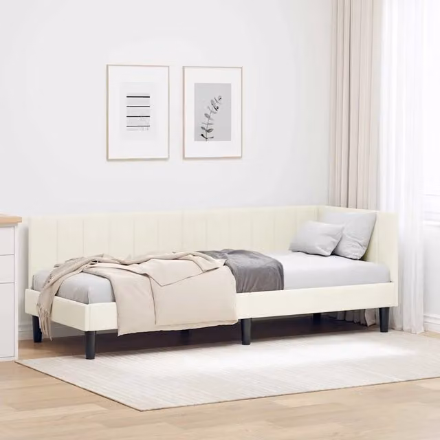Cornice del letto ad angolo vidaXL in velluto beige L 200 x P 80 cm