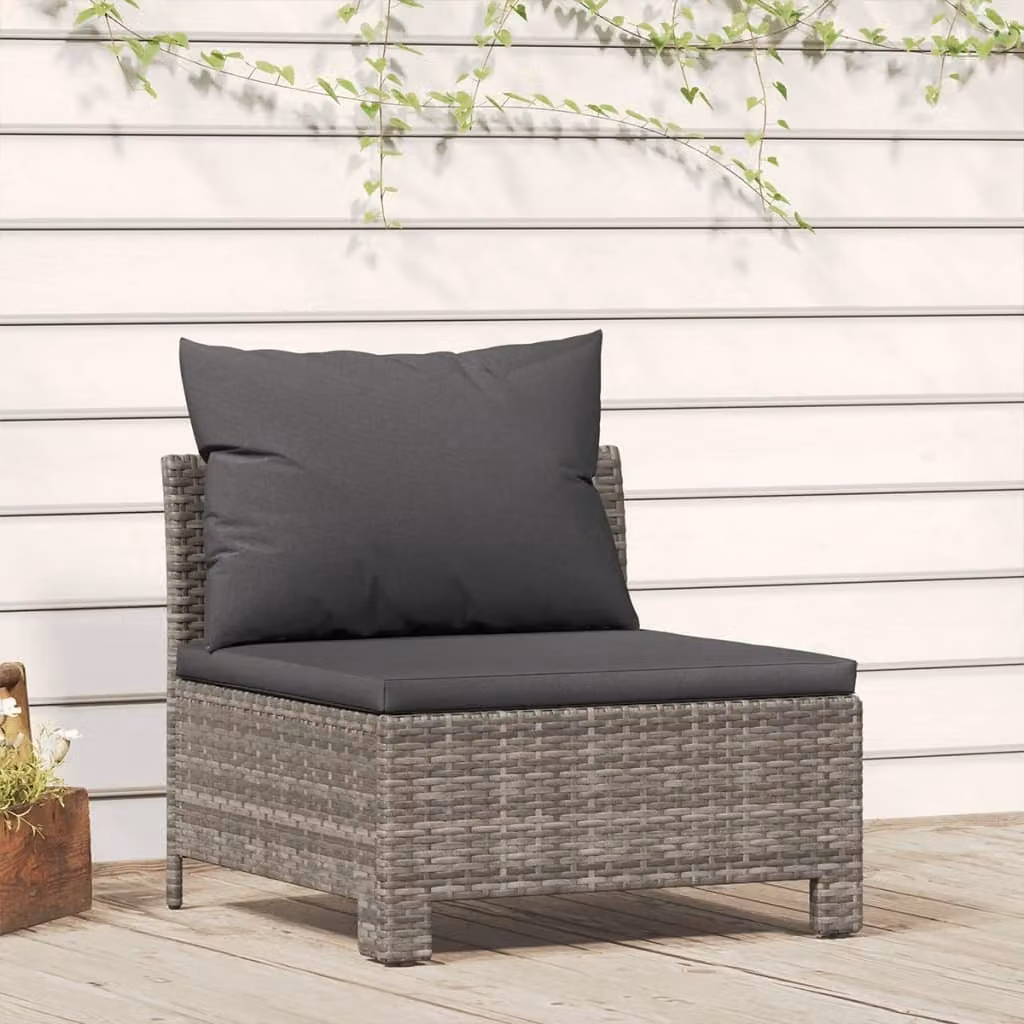 The Living Store Divano da giardino con cuscini in Poly Rattan grigio