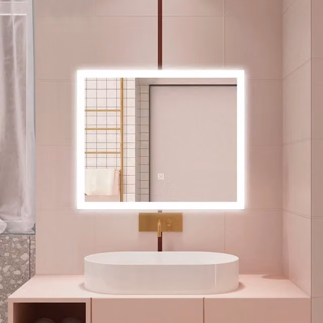 Specchio da bagno AICA bianco con luce LED dimmerabile, funzione memoria e antiappannamento, L: 60 cm, H: 50 cm