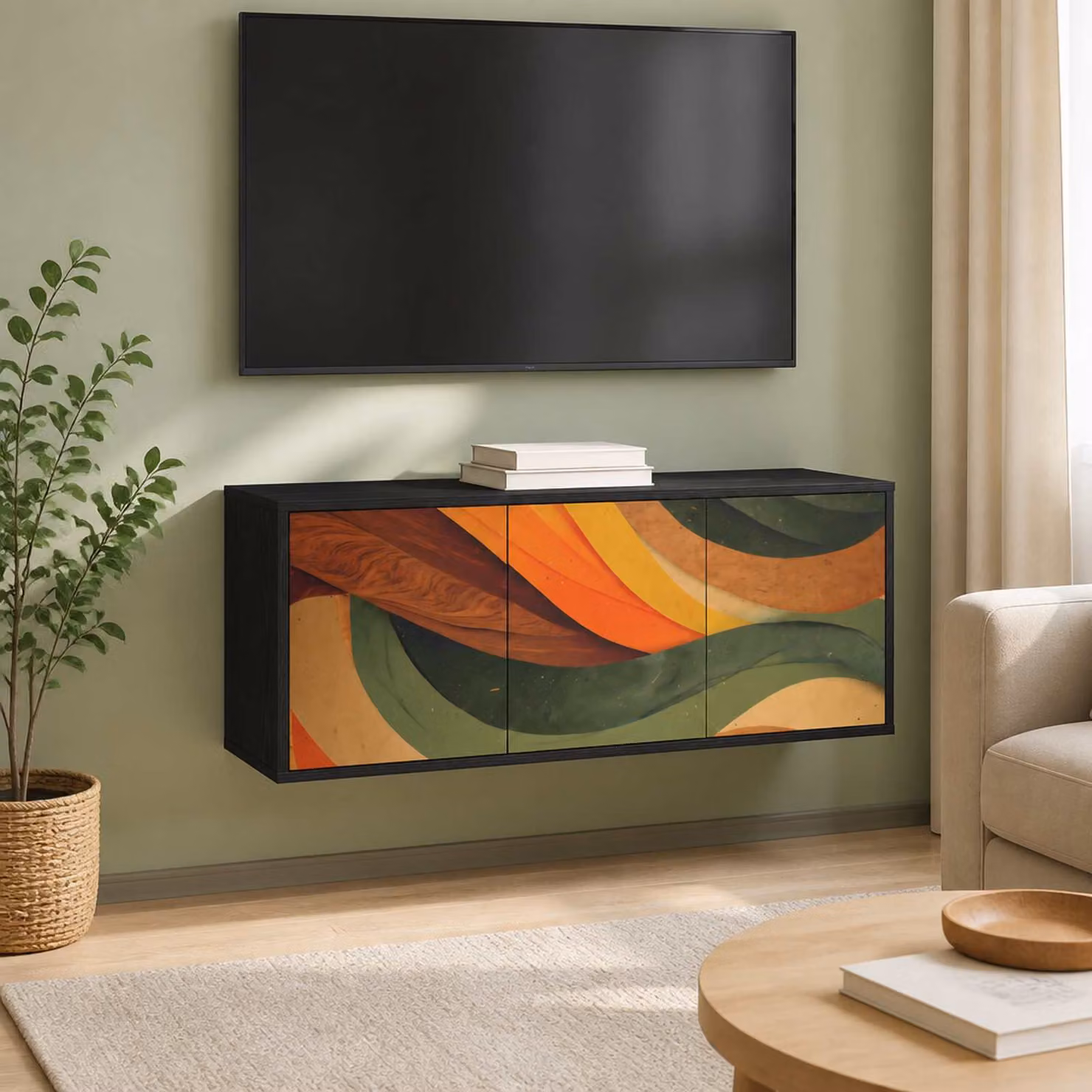 Mobile TV da parete vidaXL BONN in Rovere e Nero, L 102 x P 33 x H 40 cm