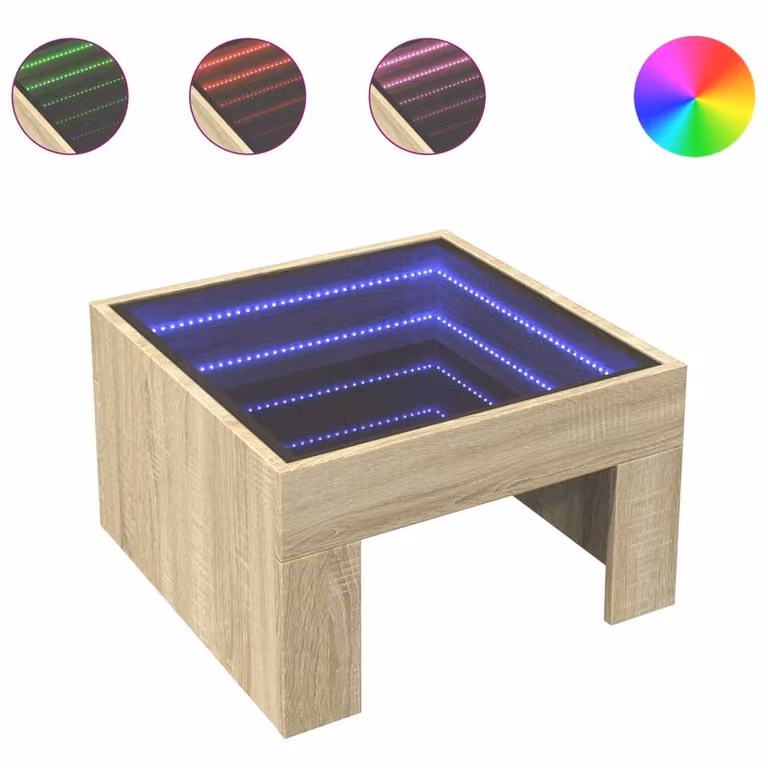Tavolino da Salotto con LED Infinity Rovere Sonoma 50x50x30 cm