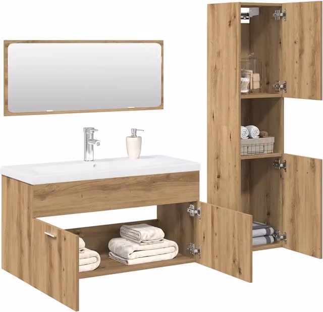 Set Mobili da Bagno Moderno vidaXL in Legno Rovero e Ceramica Bianco e Marrone