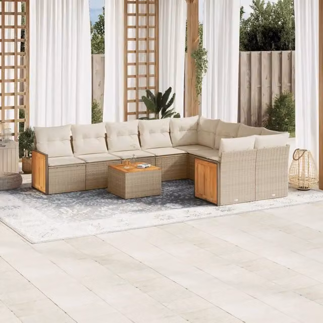 Set Divano da Giardino 10 pz con Cuscini Beige in Polyrattan 3227990
