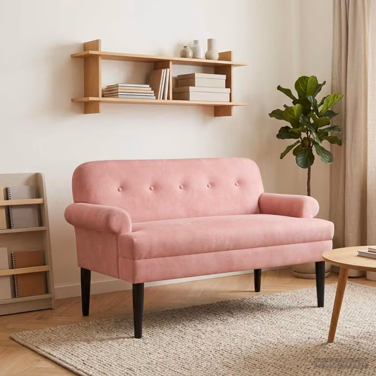 Loveseat vidaXL in velluto rosa con bottoni imbottiti, L 120 x P 66 x H 78 cm